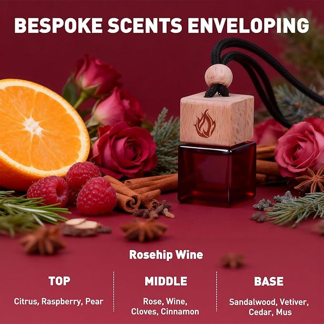 Car Air Freshener Hanging 2 Pack, Rosehip Wine Scent Car Perfume, Long Lasting Automotive Essential Oil Diffuser, Cute Car Accessories for Women Men