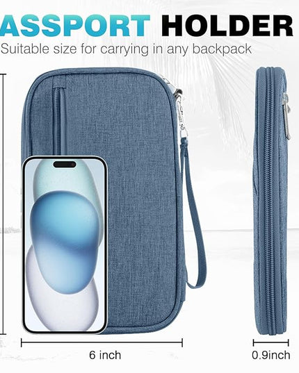 Passport Holder Family RFID Travel Document Organizer for Women Waterproof Passport Wallet Men Portable Case for Cards, Boarding Pass, ID, Money, Tickets with Zipper