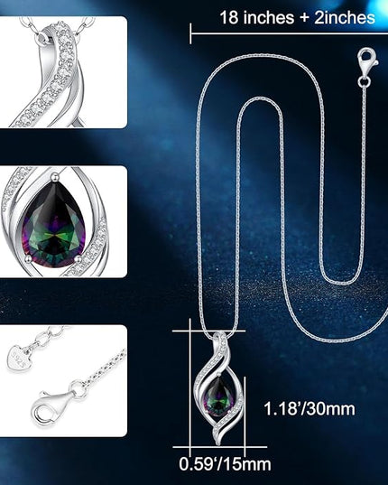 Birthstone Necklace gift for Women S925 Sterling Silver Teardrop with Cubic Zirconia- Birthday Jewelry gift for her, Girlfriend, Wife, Mom on Birthday, Anniversary