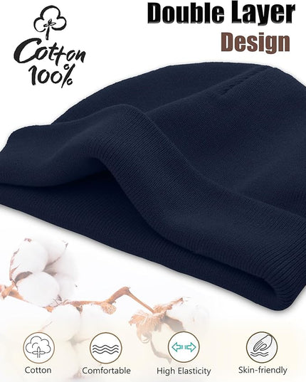 choshion 100% Cotton Beanie Hat, Cuffless Beanies Warm Knit Winter Skull Cap, Unisex Soft Fisherman Hats for Women Men