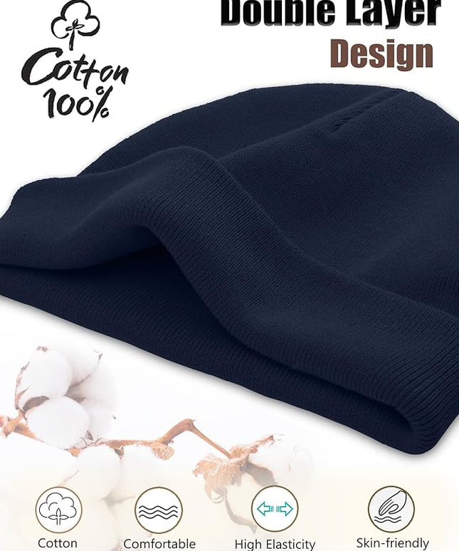 choshion 100% Cotton Beanie Hat, Cuffless Beanies Warm Knit Winter Skull Cap, Unisex Soft Fisherman Hats for Women Men