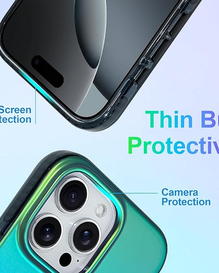 Aesthetic Case for iPhone 16 Pro Max Case for Women Girls [Compatible with Magsafe] Cute Girly Trendy Glitter Sparkly Rainbow Magnetic Protective Phone Cover, Matte Iridescent Blue & Green