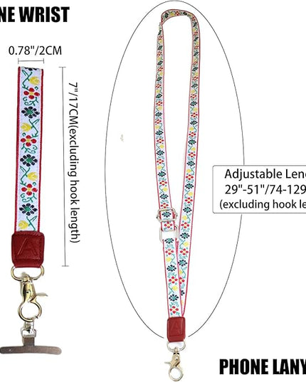 LEMEDE Wrist Keychain and Adjustable Phone Lanyard, Silver Hook Phone Crossbody Strap with 360° Rotating Phone Pads