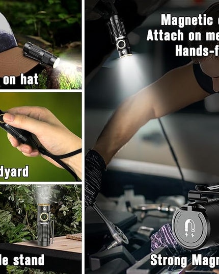 NICRON 1200 Lumens EDC Flashlight with Magnet, Rechargeable Pocket Light Compact High Lumens Handheld Light, C1 Mini Flashlight 7 Modes for Outdoor Camping, Hiking (Black)