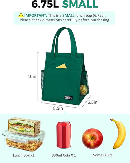 Fmeida Insulated Lunch Bag Women, 6.75L Small Lunch Bags with Multiple Pockets, Reusable Thermal Cooler Tote for Work, Office, Picnic, Travel | Hook and Loop Closure, Dark Green