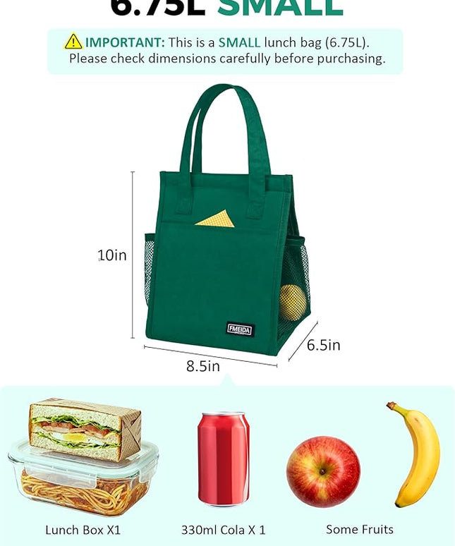 Fmeida Insulated Lunch Bag Women, 6.75L Small Lunch Bags with Multiple Pockets, Reusable Thermal Cooler Tote for Work, Office, Picnic, Travel | Hook and Loop Closure, Dark Green