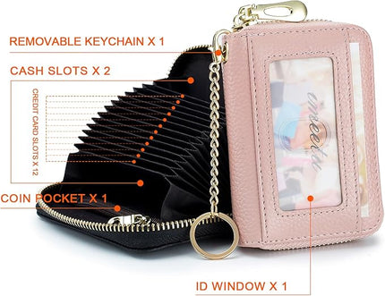 imeetu RFID Credit Card Holder, Small Leather Zipper Card Case Wallet for Women