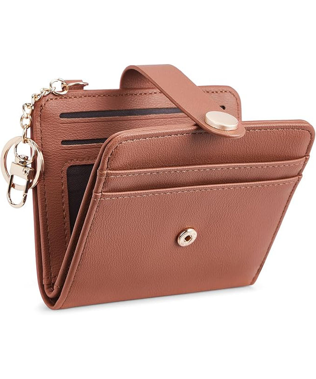 POIUGOYA Slim Wallet for Women,RFID Blocking Bifold Credit Card Holder with Zipper Coin Pocket,ID Window,Keychain