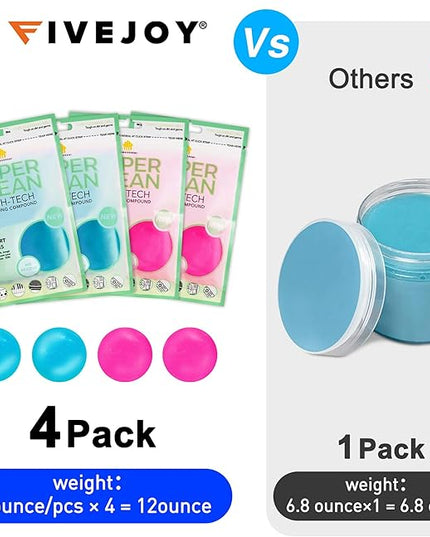 FiveJoy Car Cleaning Gels, 4-Pack Universal Auto Detailing Tools Car Interior Cleaner Putty, Dust Cleaning Mud for PC Tablet Laptop Keyboard, Camera, Printers, Calculator - 320g (2.8oz/pcs)