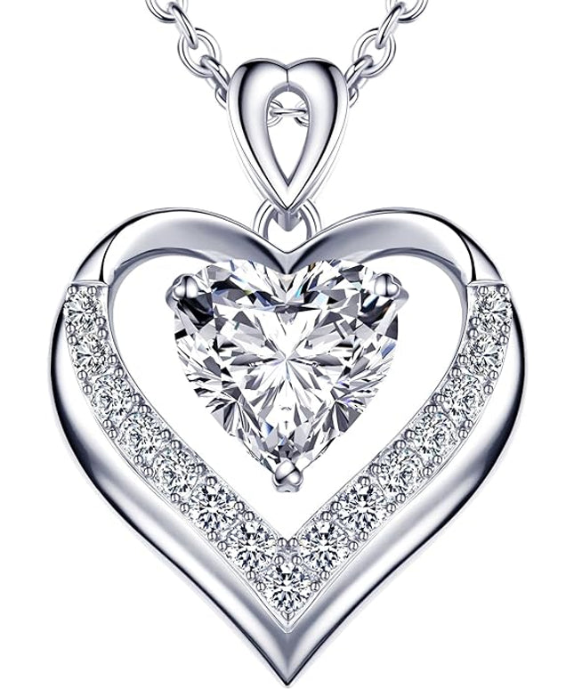 Beam & Bask 2-3 Ct Moissanite Double Heart Pendant Necklaces for Wife, 18K Gold Plated S925 Silver Jewelry for Women Girlfriend Mom Her on Anniversary Birthday