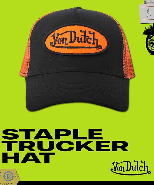 Von Dutch Unisex Trucker Hat - Curved Bill Mesh Back Retro Classic Adjustable Snapback Baseball Cap for Men and Women