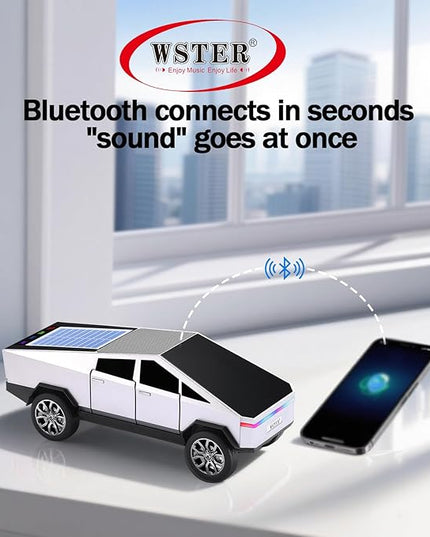WS-699 Solar Bluetooth Replica Speaker – Future Pickup Truck Design, HD Sound, TWS Stereo Pairing, FM Radio, LED Party Light, USB/TF Playback, Hands-Free Mic, Type-C Charging, Portable Gift (Silver)