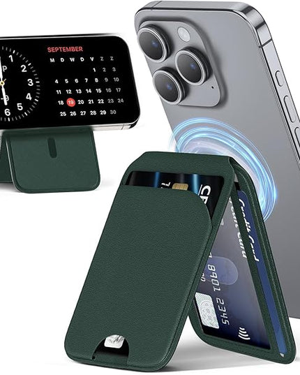 Mag-Safe Wallet Strongest Magnetic Lightweight Phone Wallet Stand Adjustable Leather Card Holder for iPhone 17/16/15/14/13/12 Series, Not for iPhone 13/12 Mini (Green)