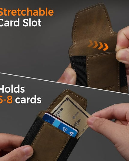 RUNBOX Slim Wallet for Men Front Pocket wallet with Cash Strap Minimalist Leather RFID Blocking wallet