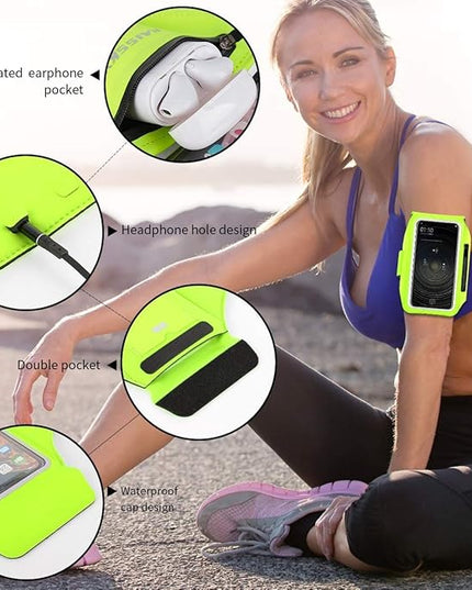 Cell Phone Running Armband with Zipper Pocket Armband Case Running Holder for iPhone 16 Pro Max/15/14 Pro Max/13/12 /11 Pro Max/XS/XR,Galaxy S20 S10,Sweatproof Arm Band with Card/Key Bag