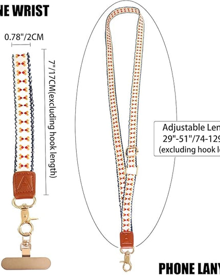 LEMEDE Phone Charm Lanyard, Gold Buckle Adjustable Crossbody and Wrist Strap with 2pcs 360-Degree Rotatable Phone Pad