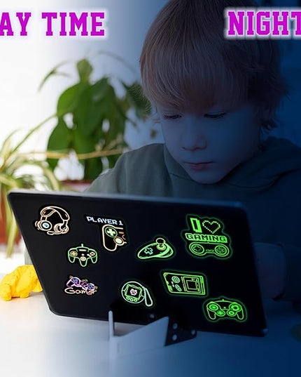 75 Pcs Glow in The Dark Neon Gamer Gamepad Kids Stickers, Game Controller Joystick Video Gaming Sticker for Water Bottle, Waterproof Decals for Teens Girls Boys Students Adults