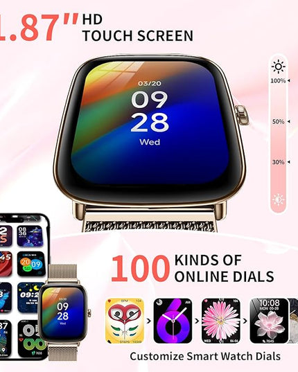 Smart Watch for Women(2 Bands), HD Fitness Tracker Screen with Call Function, IP68 Waterproof, 100+ Sport Modes, Blood Oxygen Monitor/Heart Rate/Sleep Monitor, iOS Android Compatible (IDW28-JS)