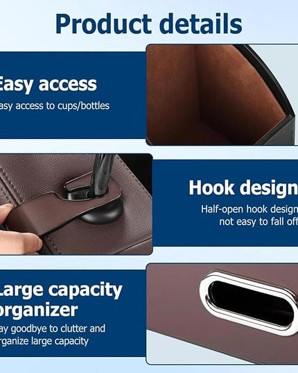 4-in-1 Car Organizers and Storage Box Multifunctional, Behind the Seat Organizer for Car, Cars Backseat Organizers with Tissue Holder and Cup Holder, Consolas Centrales De Auto (Brown)
