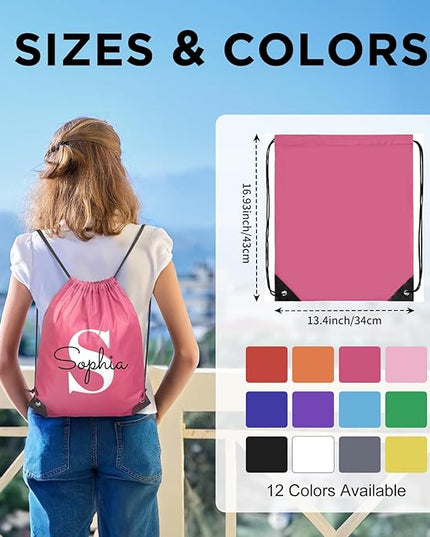 Custom Drawstring Backpacks With Your Logo, 10 Pack Personalized Text Drawstring Bags String Bag Bulk, Great for Travelling, Gym and for Everyday Use (Purple)