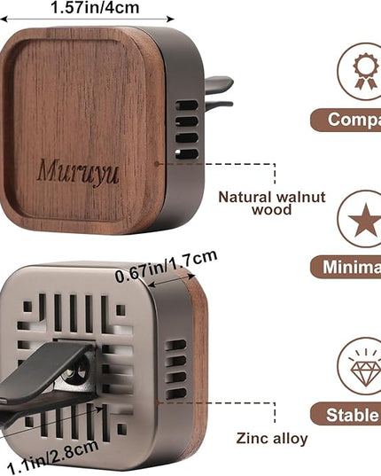 Car Diffuser, Walnut Wood & Zinc Alloy with Magnetic Closure, Refillable DIY Scent Personalization, Elegant Car Air Freshener Vent Clip for Drivers (Essential Oils Sold Separately)
