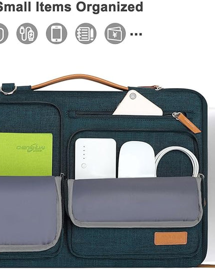 MOSISO 360 Protective Laptop Shoulder Bag,13-13.3 inch Computer Bag Compatible with MacBook, HP, Dell, Lenovo, Asus Notebook,Side Open Messenger Bag with 4 Zipper Pockets&Handle, Teal Green