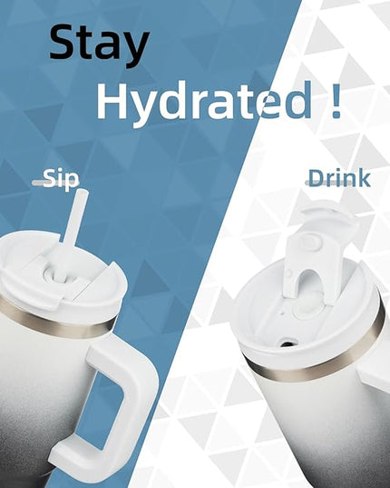 30 oz Tumbler with Handle and 2 Straws,2 in 1 Lid Insulated Water Bottle Stainless Steel Travel Coffee Mug,Day Night