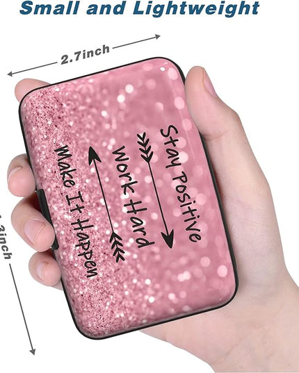 Atufsuat Credit Card Holder, Mini Aluminum Card Wallet RFID Blocking Slim Metal Hard Card Case for Women Men, Work Hard