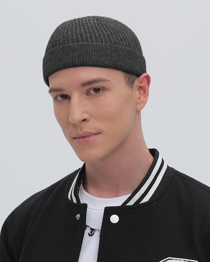 ROYBENS Thin Swag Wool Short Fisherman Beanie for Men Women, Knit Cuff Trawler Beanie Watch Hat, Soft Spring Fall Skull Cap