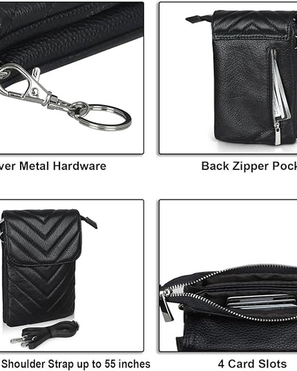befen Genuine Leather Small Crossbody Bags for Women Cell Phone Bag Cross Body Purses,Silver Zipper