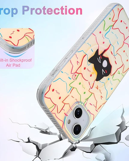 Cute Case for iPhone 13 & 14 Case for Women Girls Boys [ Compatible with Magsafe ] Iridescent and Black Cats Cat Pattern Design, Kawaii Colorful Animal Soft Bumper Protective Phone Cover