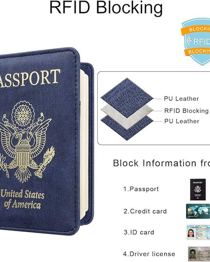 WALNEW Passport Holder for Travel, RFID Passport Cover Wallet for Women Men, PU Leather Passport Book Card Holder Case with Pen, Travelling Essentials for Flying