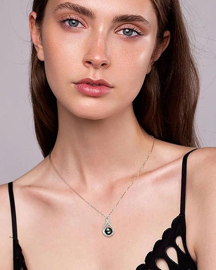 Tahitian Black Pearl Necklaces for Women, Sterling Silver Single Pearl Pendant Necklace Birthday Anniversary Jewelry Gifts for Wife Mom