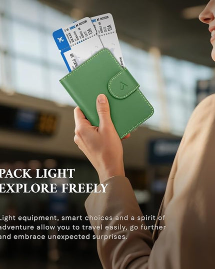 ALLIVE Rfid Passport Holder for Travel Women, Rfid Passport Cover Wallet, Genuine Leather Passport Holder for Travel with AirTag Hidden, Airport Essentials, Travel Gifts (Avocado Green)