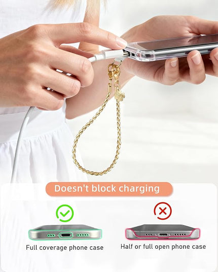 ROCONTRIP Metal Phone Lanyard with Gold Chain Detachable Phone Chain Wristlet with 2 Tether Tabs Universal iPhone Wrist Strap Premium Metal Buckles,Non-Rust,Unbreak iPhone Wristlet For Travel Shopping