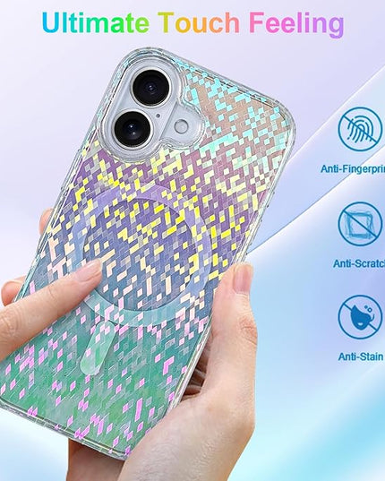 Glitter Case for iPhone 17 Case for Women Girls [Compatible with Magsafe] Clear Cute Girly Aesthetic Colorful Iridescent Rainbow Sparkly Sparkle Bling Magnetic Protective Phone Cover