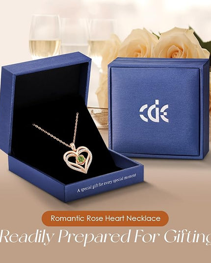 CDE Christmas Gifts for Women S925 Silver Rose Gold Heart Birthstone Necklaces for Women，Ideal Anniversary or Birthday Jewelry Gifts for Wife Girlfriend Her
