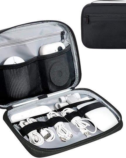 Electronics Organizer Bag, Portable Cable Organizer Case Travel Electronic Accessories Storage Case - Travel storage bag for Cables, Chargers, Phone, SD Cards - Black