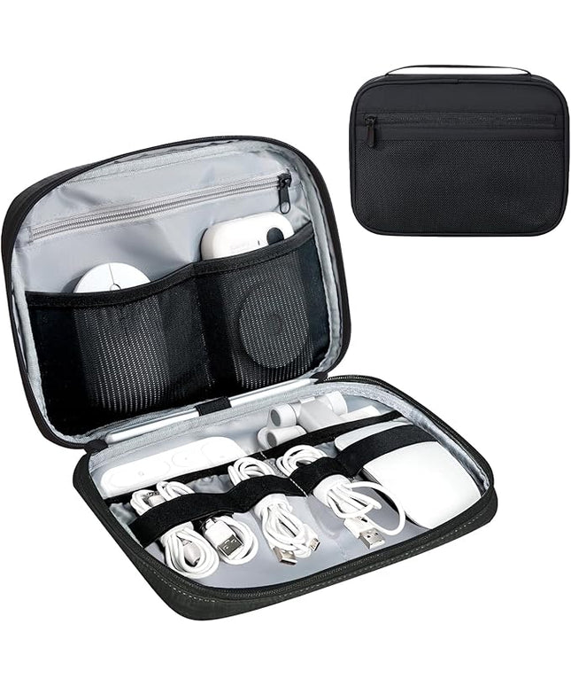 Electronics Organizer Bag, Portable Cable Organizer Case Travel Electronic Accessories Storage Case - Travel storage bag for Cables, Chargers, Phone, SD Cards - Black