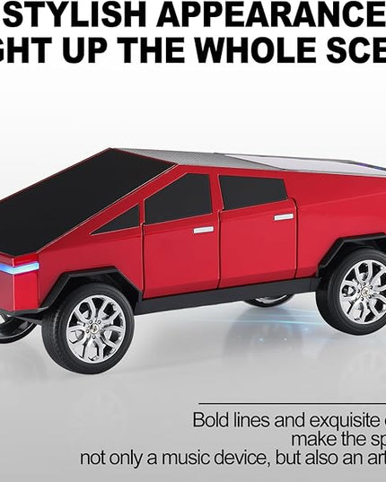 Futuristic Truck Model Bluetooth Replica Speaker with LED Display Screen – Considerate Gift for Car Design Fans & Audio Users, TWS Stereo, FM, USB/TF Playback, LED Headlights, Built-in Mic (Red)