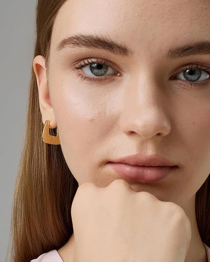 18K Gold Plated Chunky Hoop Earrings for Women Fashion Thick Gold Hoops Set Jewelry for Birthday Christmas Gifts