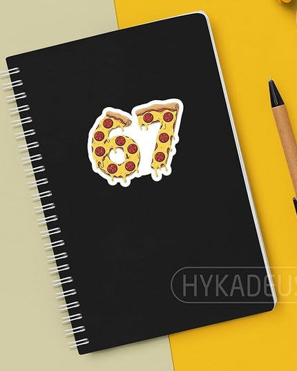 (3Pcs) 67 Pizza Meme Stickers Funny Six Seven Gen Alpha Slang 6 7 Numbers Vinyl Decals Waterproof for Laptop, Water Bottle, Tumbler, Scrapbooking, 3" x 2.4"
