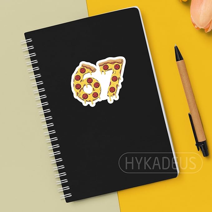 (3Pcs) 67 Pizza Meme Stickers Funny Six Seven Gen Alpha Slang 6 7 Numbers Vinyl Decals Waterproof for Laptop, Water Bottle, Tumbler, Scrapbooking, 3" x 2.4"