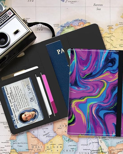 PU Leather Passport Holder Cover 5.9×4.3 Inch with Credit Card Slot and Boarding Pass Slot Combo Blocking Passport Holder Wallet Cover Case for Travel Boarding Essentials (Neon)
