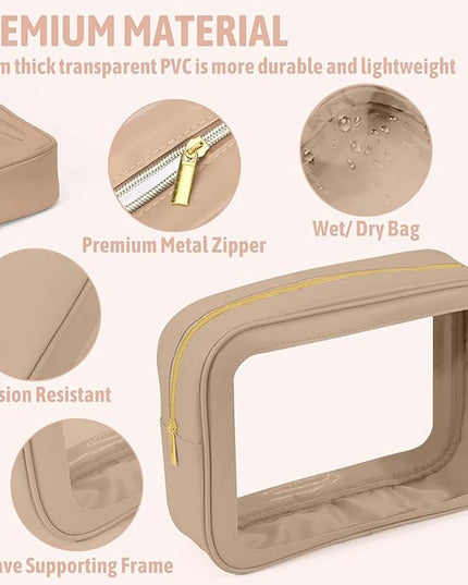 5PCS Clear Toiletry Bag,TSA Approved Travel Makeup Pouch with Zipper for Cosmetics and Toiletries，Diaper Bag Organizer Pouch Set，Women's Purse Organizer and Clear Car Bag