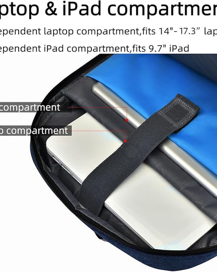 DUSLANG 17 Inch Laptop Backpack for Travel with Backpack Rain Cover College Backpack for Men Laptop Bag with USB Charging Port,Blue