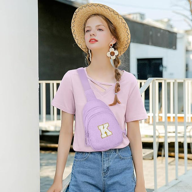 Viverte Small Corduroy Sling Bag Initial Crossbody Bag Fanny Pack for Girls Personalized Birthday Gifts for Teen Girls Gifts
