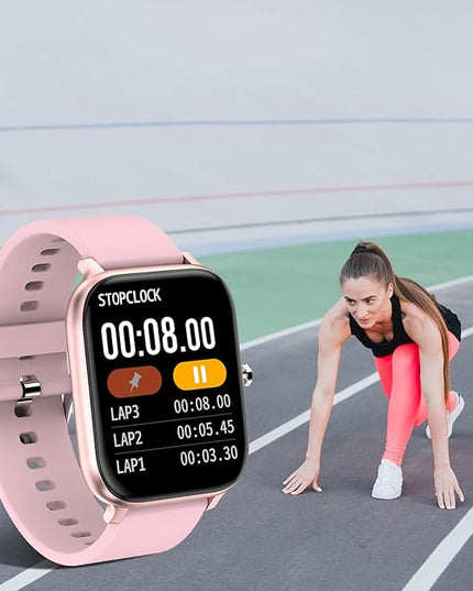 Smart Watch for Men Women Compatible with iPhone Samsung Android Phone 1.69 inch Full Touch Screen IP68 Waterproof Bluetooh Fitness Tracker Heart Rate/Sleep Monitor (Pink)