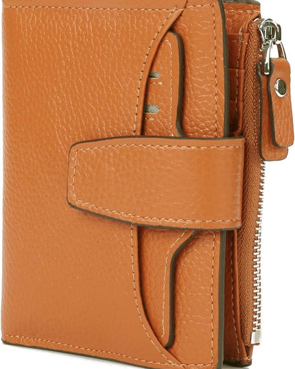 AINIMOER Women's RFID Blocking Leather Small Compact Bi-fold Zipper Pocket Wallet Card Case Purse with id Window
