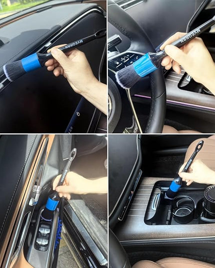 3pcs Car Detailing Brush Set-1pcs Boars Hair Car Detailing Brushes,1pcs Ultra Soft No Scratch Detailing Brush for Air Vent,Leather Seat 1pcs auto Detail Brushes for Interior Exterior(Blue)